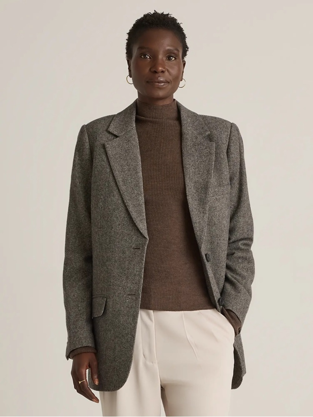 Quince Italian Wool Oversized Blazer In Textured Brown Size Medium